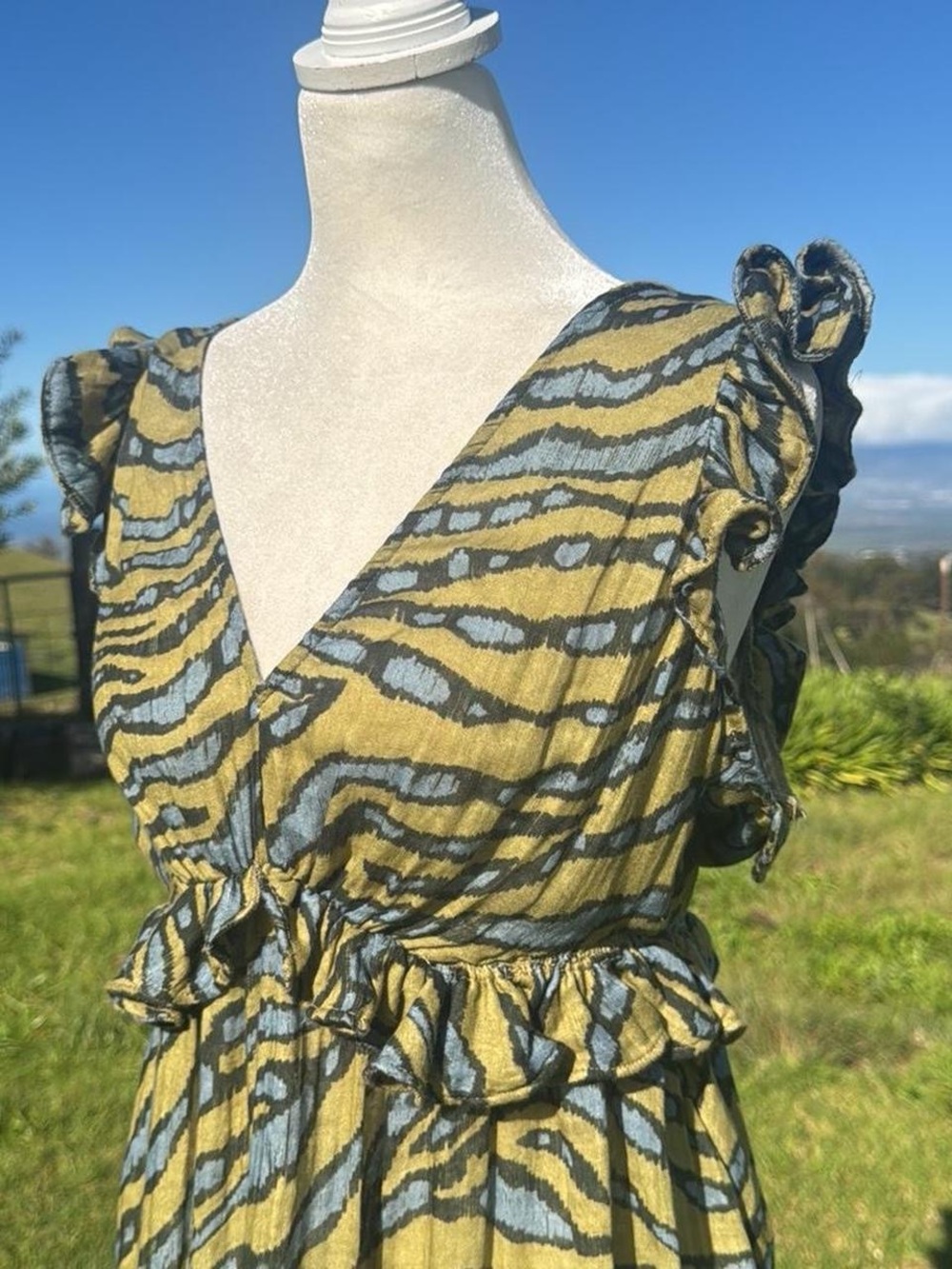 Anthropologie Sleeveless Ruffled Mini Dress Green beach Resortwear - Picture 2 of 6